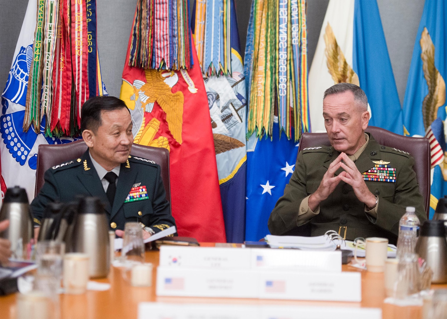 Chairman of the Joint Chiefs of Staff General Joseph F. Dunford hosted his Republic of Korea counterpart Gen. Lee Sun Jin for the 41st ROK-U.S. Military Committee Meeting at the Pentagon. Both senior military leaders strongly denounced North Korea's nuclear and missile provocations, stating they pose a serious threat to the Korean Peninsula, to the region, and to global peace and stability.