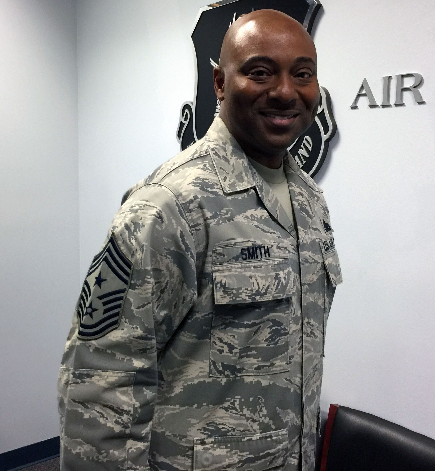 Chief Master Sgt. Kenellias Smith is the new Command Chief at the 446th Airlift ‘Rainier’ Wing. We caught up with him for a brief question and answer session to discuss his plans as the new Command Chief. (U.S. Air Force Reserve photo by Maj. Brooke Davis)
