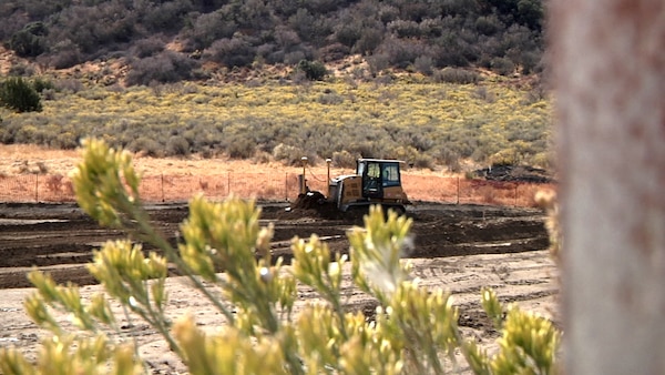 RockForce Construction worker moves earth Oct. 7 in Leona Valley, California, to restore historic hydrology of Petersen Ranch. The restoration work is being conducted on the Petersen Ranch Mitigation Bank, a nearly 4000 acre restoration and protection project in northern Los Angeles County.