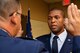 Newly promoted Lt. Col. Andre Wright, 94th Civil Engineer Squadron, is sworn in during his ceremony of promotion at Dobbins Air Reserve Base on October 15, 2016. Col. Marty Hughes, 94th Mission Support Group commander, was the presiding officer. (U.S. Air Force photo by Senior Airman Lauren Douglas)