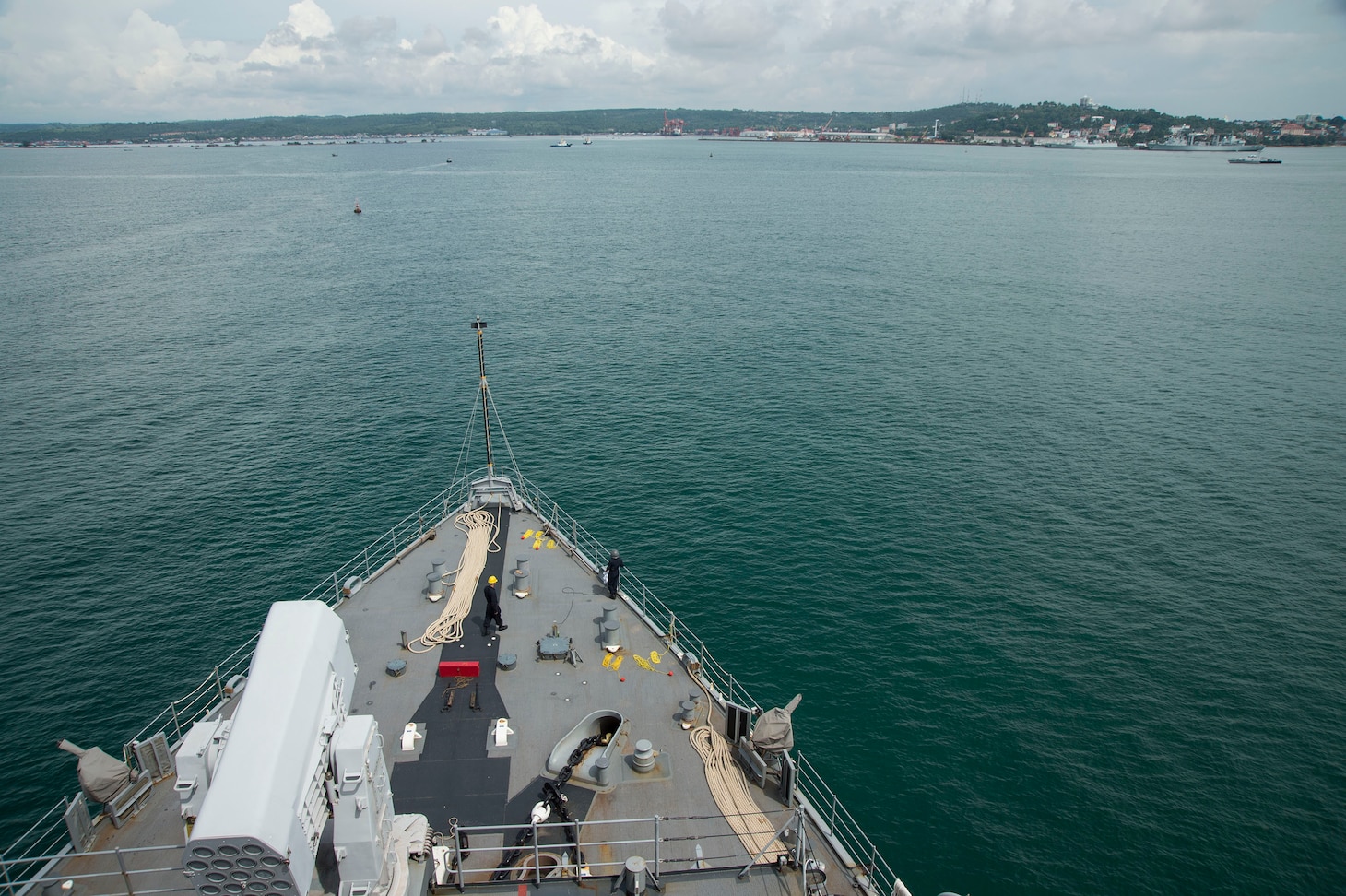 SIHANOUKVILLE, Cambodia (Oct. 16, 2016) The Whidbey Island-class amphibious dock landing ship USS Germantown (LSD 42) pulls into Sihanoukville, Cambodia, for a port visit. Germantown, attached to Expeditionary Strike Group 7, is underw