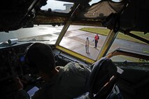 U.S. Air Force KC-135 Stratotanker crew chiefs wait as aircrew members conduct pre-flight checks in support of Exercise Noble Arrow, Oct. 14, 2016, on RAF Mildenhall, England. Developed to train NATO forces through air operations in a realistic high-threat environment, the exercise provide component-level force integration training for NATO Response Force assigned units. (U.S. Air Force photo by Senior Airman Christine Halan)