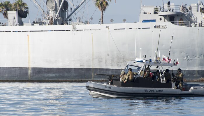 Members of Coast Guard Port Security Unit 311 based in San Pedro, conducted a military training exercise in the Port of Los Angeles on September 17, 2016.