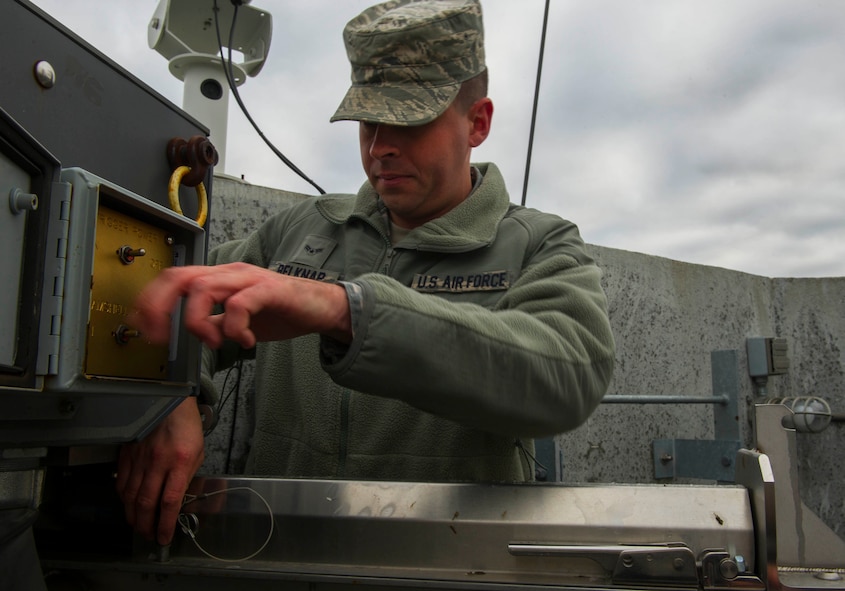 Airman 1st Class Thomas Belknap, 5th Communications Squadron intrusion detection system maintenance member, prepares a Remote Target Engagement System for inspection in the weapons storage area at Minot Air Force Base, N.D., Oct. 12, 2016. Preventative maintenance inspections are performed on the RTES towers every 28 days. (U.S. Air Force photo/Senior Airman Apryl Hall)