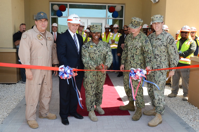The Middle East District recently completed construction of new, $45.5 million, energy-efficient barracks on Naval Support Activity, in Manama, Bahrain, and a team from the district attended the ribbon cutting ceremony marking completion of the project Sept. 29.