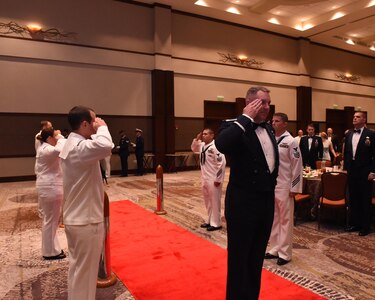 Col. Robert Lyman, Joint Base Charleston commander, is piped aboard at the start of the Navy Ball at the Embassy Suites Hotel on Oct. 15. The Navy Ball celebrated the Navy’s 241st birthday.
