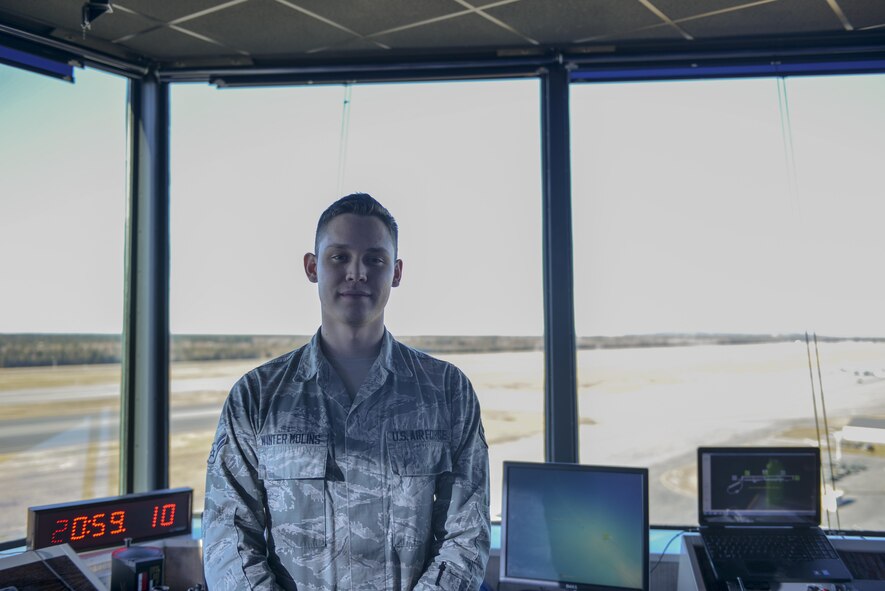 U.S. Air Force Airman 1st Class Kevin Winter Molins, a 354th Operations Support Squadron air traffic control apprentice, takes a quick break Oct. 15, 2016, at Eielson Air Force Base, Alaska. Winter Molins said the job requires him to have a good plan, but he’s ready to change it at a moment’s notice if circumstances require it. (U.S. Air Force photo by Airman Isaac Johnson)