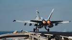 161016-N-IE397-195

ARABIAN GULF (Oct. 16, 2016) An F/A-18C Hornet assigned to the Wildcats of Strike Fighter Squadron (VFA) 131 launches from the flight deck of the aircraft carrier USS Dwight D. Eisenhower (CVN 69) (Ike). Ike and its Carrier Strike Group are deployed in support of Operation Inherent Resolve, maritime security operations and theater security cooperation efforts in the U.S. 5th Fleet area of operations. (U.S. Navy photo by Seaman Christopher A. Michaels)