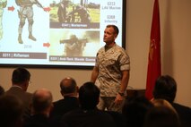 MCSC commander BGen Joseph Shrader briefs members of industry during the Infantry Equipping Challenge's Industry Day on September 26, 2016.