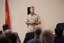 MCSC commander BGen Joseph Shrader briefs members of industry during the Infantry Equipping Challenge's Industry Day on September 26, 2016.
