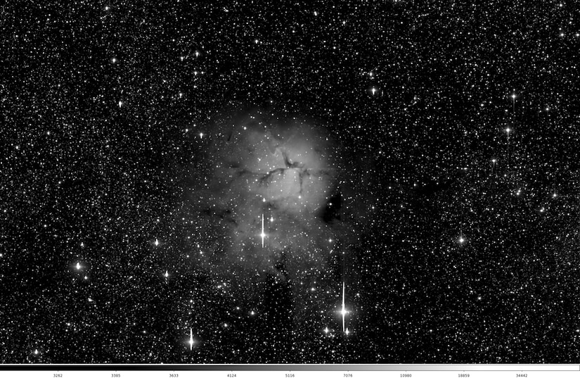 A view of the M20 Trifid Nebula, or NGC6514, taken by the Defense Advanced Research Projects Agency’s advanced Space Surveillance Telescope, soon to be transitioned to the Air Force and moved to Australia, where it will provide key space situational awareness from the southern hemisphere -- a still largely unexplored area of the geosynchronous belt. DoD photo