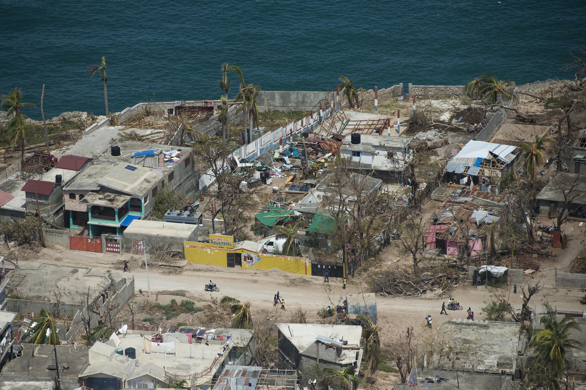 Jeremie, the Grande’Anse department capital in western Haiti, was hit hard by Hurricane Matthew Oct. 4, 2016. U.S. forces have been working alongside Haitian citizens as part of Joint Task Force Matthew to provide relief. (U.S. Air Force photo/Tech. Sgt. Russ Scalf)