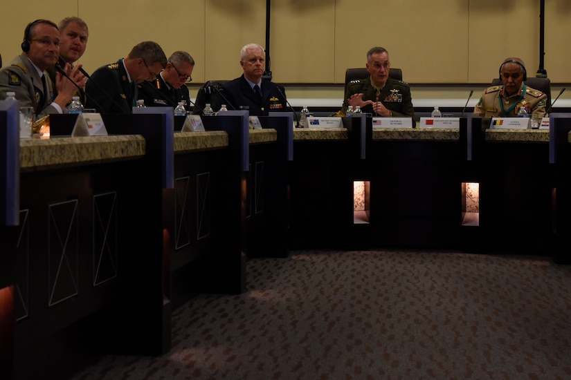 Senior military members from around the world gather together during the Chiefs of Defense Conference on Joint Base Andrews, Md., Oct. 17, 2016. The annual event has CHODs from different nations rally and talk about significant topics such as security and relationships. (U.S. Air Force photo by Airman 1st Class Valentina Lopez)