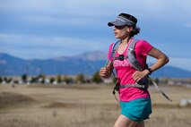 Christine Pasun, 50th Operations Support Squadron, crosses the finish line during the 11th annual Schriever Air Force Base Half Marathon at Schriever Air Force Base, Colorado, Friday, Oct. 14, 2016. Pasun finished in 2:16:40, the top time for females. (U.S. Air Force photo/Christopher DeWitt)