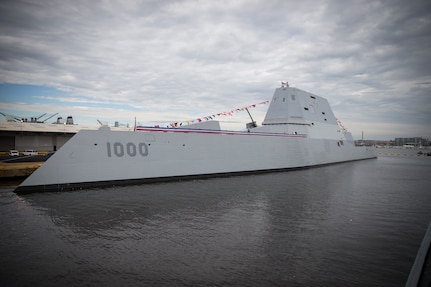 161013-N-ZI635-279 
BALTIMORE (Oct. 13, 2016) The future Zumwalt-class guided-missile destroyer USS Zumwalt (DDG 1000) is pierside at Canton Port Services in preparation for its upcoming commissioning on Oct. 15, 2016. Zumwalt is named for former Chief of Naval Operations Elmo R. Zumwalt and is the first in a three-ship class of the Navy's newest, most technologically advanced multi-mission guided-missile destroyers. (U.S. Navy photo by Petty Officer 2nd Class George M. Bell/Released)
