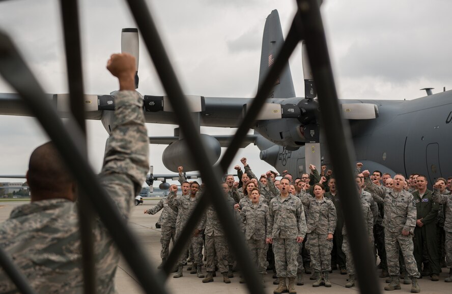 Capt. Will Mojica, 934th Airlift Wing public affairs officer, leads a video shout-out to the Minnesota Vikings Oct. 15.