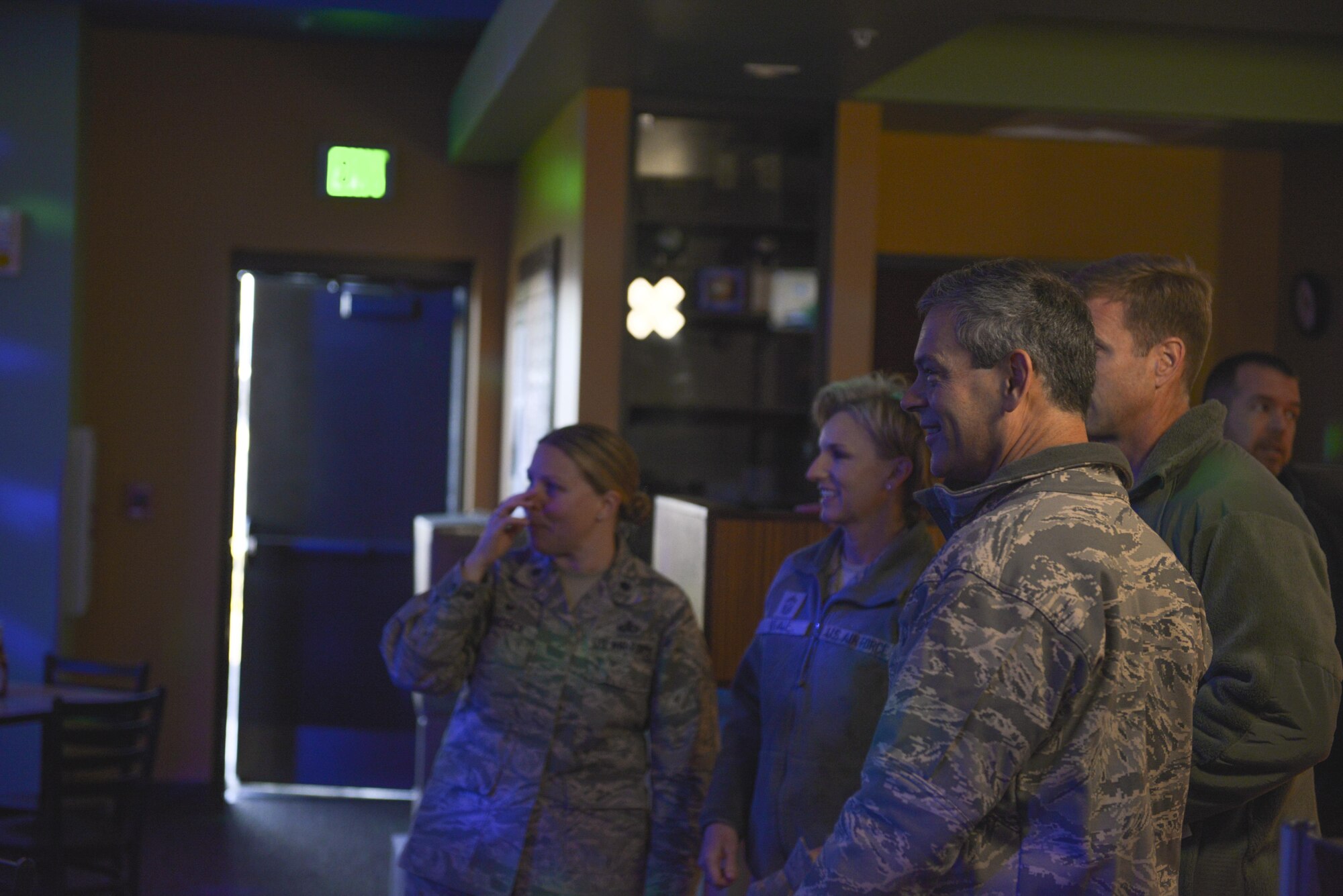 U.S. Air Force Lt. Gen. Ken Wilsbach, the 11th Air Force commander, take a tour of the bowling alley Oct. 13, 2016, at Eielson Air Force Base, Alaska. The bowling alley opened Sept. 13, 2016, and is one of the many places that allows Icemen and their family members an opportunity to mitigate the cold and darkness. (U.S. Air Force photo by Airman Isaac Johnson)