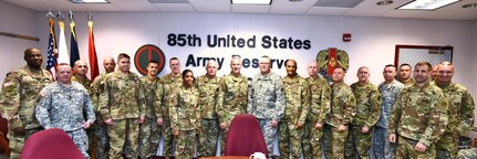 Senior leaders from First Army and the 85th Support Command pause for a photo during the final day of the first portion of the New Command Orientation Brief held in Arlington Heights, Illinois, October 15-16, 2016. The briefing allowed for active component leaders to receive a better understanding of support provided from the 85th Support Command and ensuring that these commander’s Army Reserve battalions and individual soldiers are mission ready.
(U.S. Army photo by Sgt. Aaron Berogan/Released)