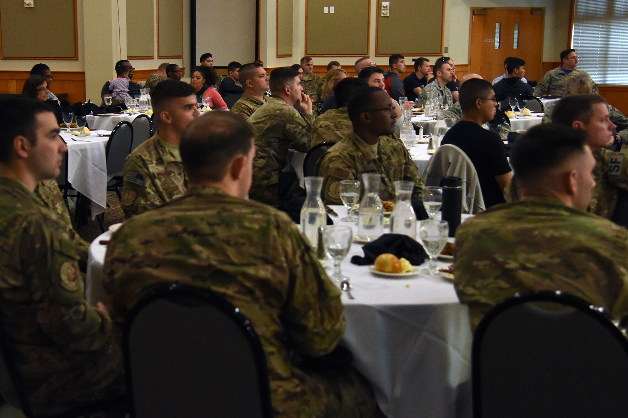Approximately 200 Airmen from across the base attend a Storytellers event Oct. 14, 2016, at Malmstrom Air Force Base, Mont. The Chaplain Corps coordinates the event twice a year to bring in people to tell their stories of how they overcame adversity. (U.S. Air Force Base photo/Senior Airman Jaeda Tookes)