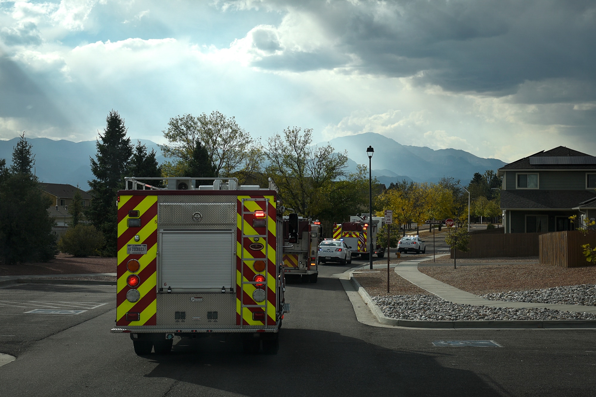 PETERSON AIR FORCE BASE, Colo. – Peterson Fire and Emergency Services collaborated with community partners, including the Colorado Springs Fire Department, to kick off National Fire Prevention Week with a parade through base housing on Peterson Air Force Base, Colo., Oct. 10, 2016. The fire prevention office held events throughout the week to get Airmen and their families involved and make them knowledgeable about the awareness week. (U.S. Air Force photo by Senior Airman Rose Gudex)