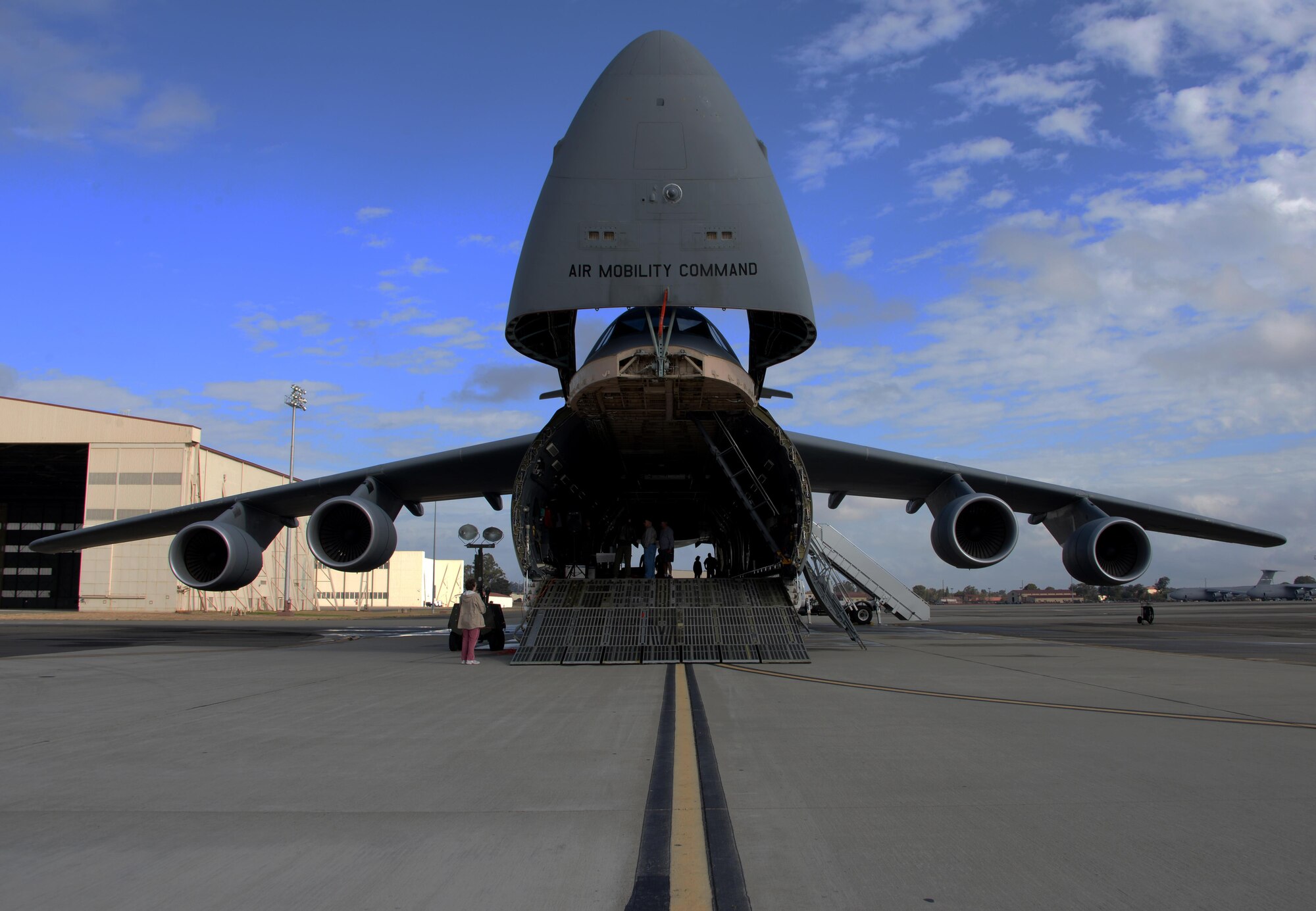 A C-5M Super Galaxy is on display as part of the 21st annual Retiree Appreciation Day at Travis Air Force Base, Calif., Oct. 15, 2016. The event was held to honor the service and sacrifice of military veterans and also featured the KC-10 Extender and C-17 Globemaster III. (U.S. Air Force photo by Tech. Sgt. James Hodgman)