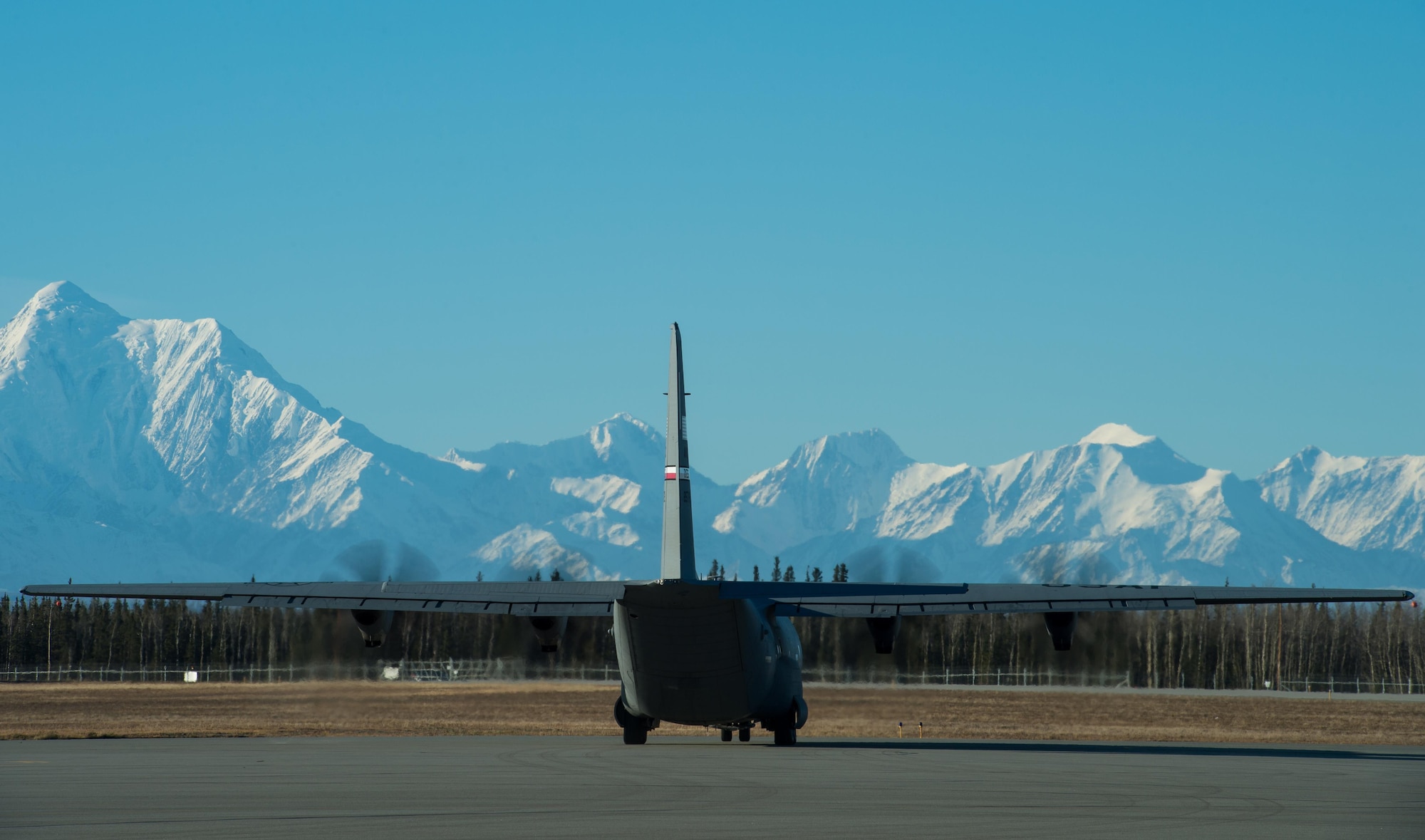 A U.S. Air Force C-130J Super Hercules aircraft from Dyess Air Force Base, Texas, taxis before taking off from Allen Army Airfield, Alaska during exercise RED FLAG-Alaska 17-1, Oct. 13, 2016. RF-A is a series of Pacific Air Forces commander-directed field training exercises for U.S. and partner nation forces, providing combined offensive counter-air, interdiction, close air support, and large force employment training in a simulated combat environment. (U.S. Air Force photo by Master Sgt. Joseph Swafford)