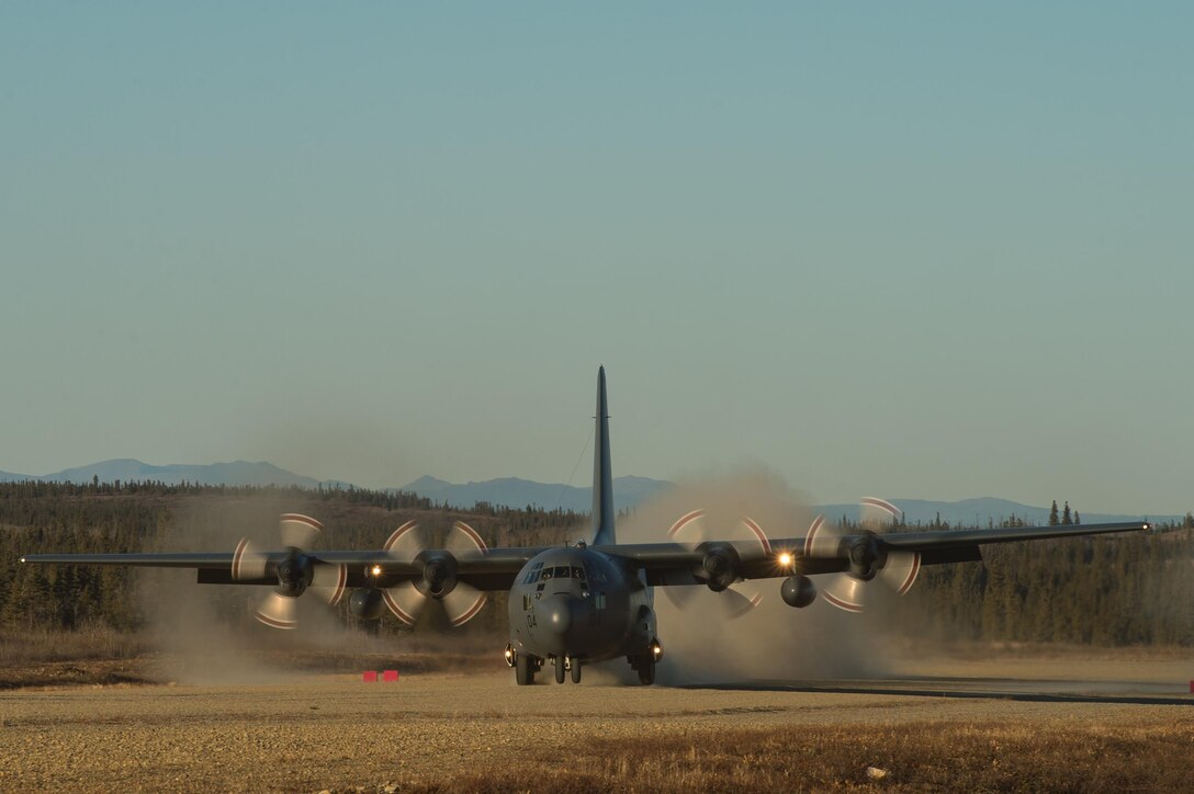 A Royal New Zealand C-130 Hercules lands at Donnelly Landing Zone, Alaska, during exercise RED FLAG-Alaska 17-1, Oct. 14, 2016. RF-A is a series of Pacific Air Forces commander-directed field training exercises for U.S. and partner nation forces, providing combined offensive counter-air, interdiction, close air support, and large force employment training in a simulated combat environment. (U.S. Air Force photo by Master Sgt. Joseph Swafford)