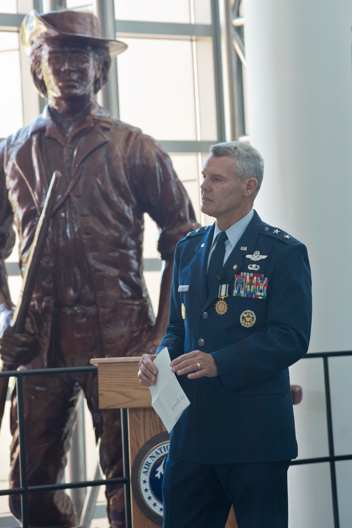 Maj. Gen. Brian G. Neal, deputy director of the Air National Guard delivers remarks during his retirement ceremony October 14, 2016 at the ANG Readiness Center on Joint Base Andrews, Md. Neal served 34 years in uniform in the Air National Guard and regular Air Force. (U.S. Air National Guard photo by Staff Sgt. John E. Hillier)