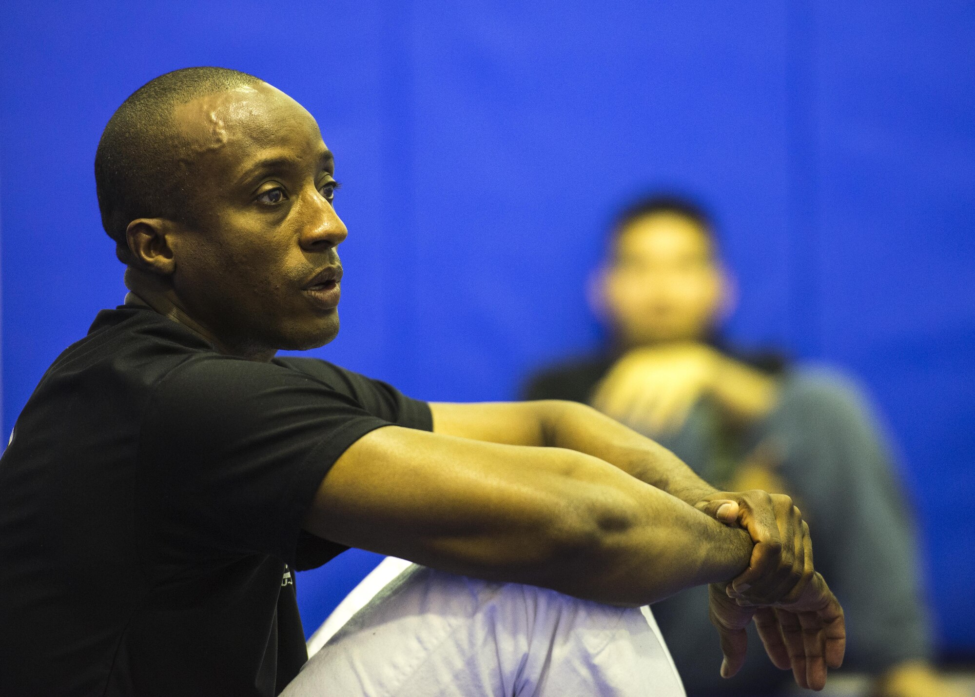 Major Tyrone Bess, 374th Security Forces Squadron commander, and head Gracie Jiu-Jitsu instructor talks to his students during a sexual assault self-defense class held at the Samurai Fitness Center 15 Oct. 2016 at Yokota Air Base, Japan. Bess has been teaching Jiu-Jitsu since 2009, focusing on the importance of becoming a harder target for would be attackers. (U.S. Air Force photo by Airman 1st Class Donald Hudson/Released)