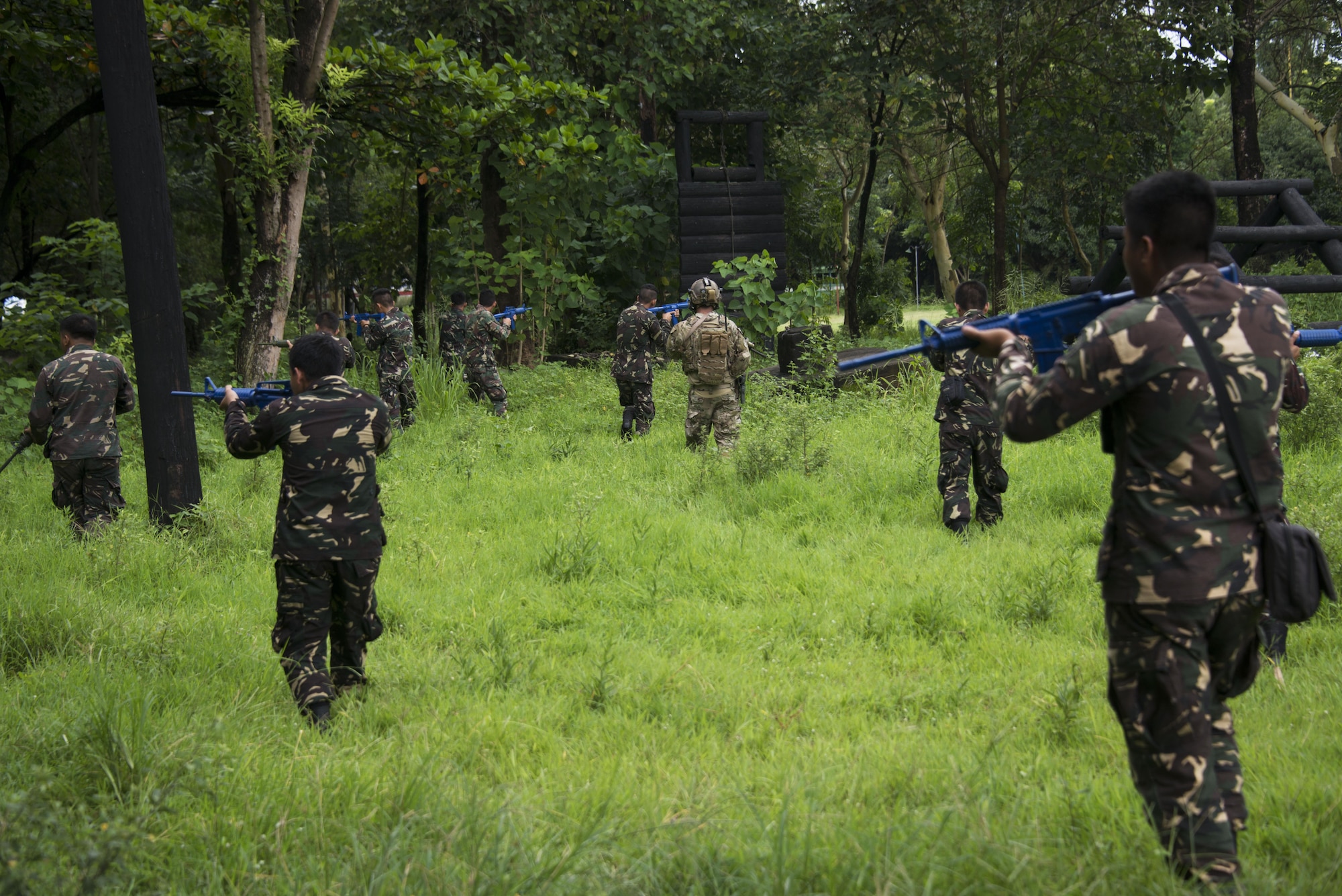 Members of the 710th Special Operations Wing conduct patrols during their capstone exercise. At the culmination of Teak Piston 2016, the students were tested on skills learned in the classroom and leadership in the field. (U.S. Air Force photos by Capt. Jessica Tait)