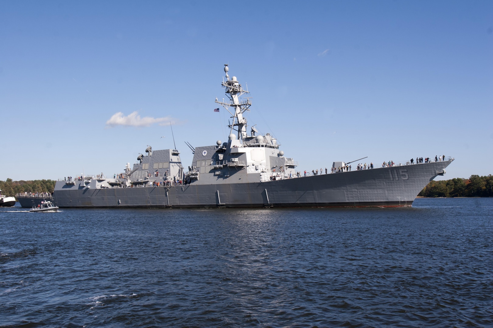 BATH, Maine (October 18, 2016) – The future USS Rafael Peralta (DDG 115) sets sail for the first time to conduct initial at-sea builder's trials off the coast of Maine.