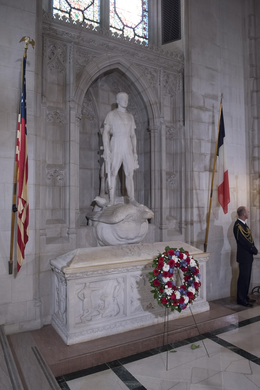 The tomb and statue marking Norman Prince’s final resting place at the National Cathedral in Washington, Oct. 14, 2016. Courtesy photo