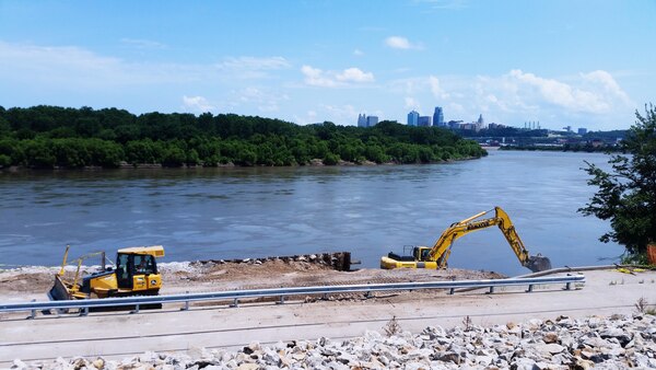 Repairs to a sheet pile wall at Jersey Creek in Fairfax just upstream from Kansas City are complete. Work shortened the wall, regraded the slope and added rip rap to protect the bank.