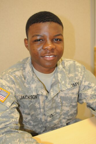 Army Pfc. Devone Jackson, a recent graduate of Fort Lee's Ordnance School, is a National Guardsman who is actively pursuing a career as a cartoonist. Army photo by Terrance Bell