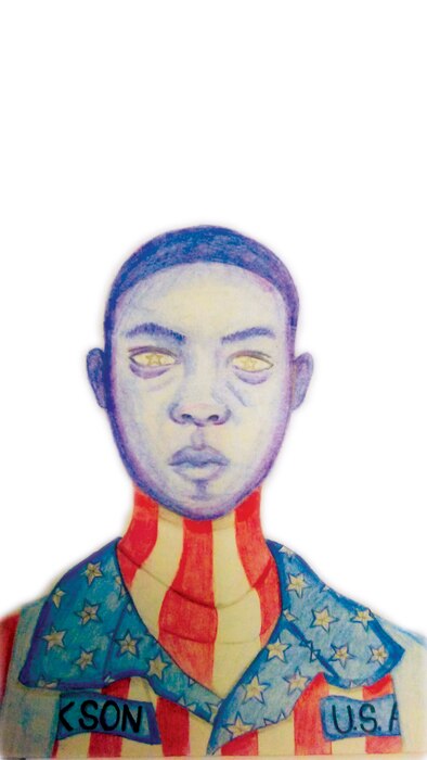 In this self-portrait, Army Pfc. Devone Jackson shows his strength as a traditional artist. A graduate of the Wheeled Vehicle Mechanic Course at Fort Lee, Va., Jackson is primarily an anime artist. Courtesy illustration by Devone Jackson