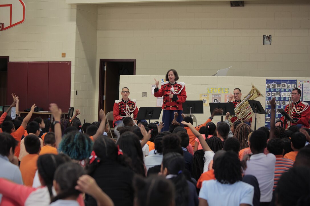 On Oct. 19, 2016, a brass quintet from "The President's Own" performed a Music in the Schools program at Spellman Elementary School in Cheverly, Md. (U.S. Marine Corps photo by Master Sgt. Kristin duBois/released)