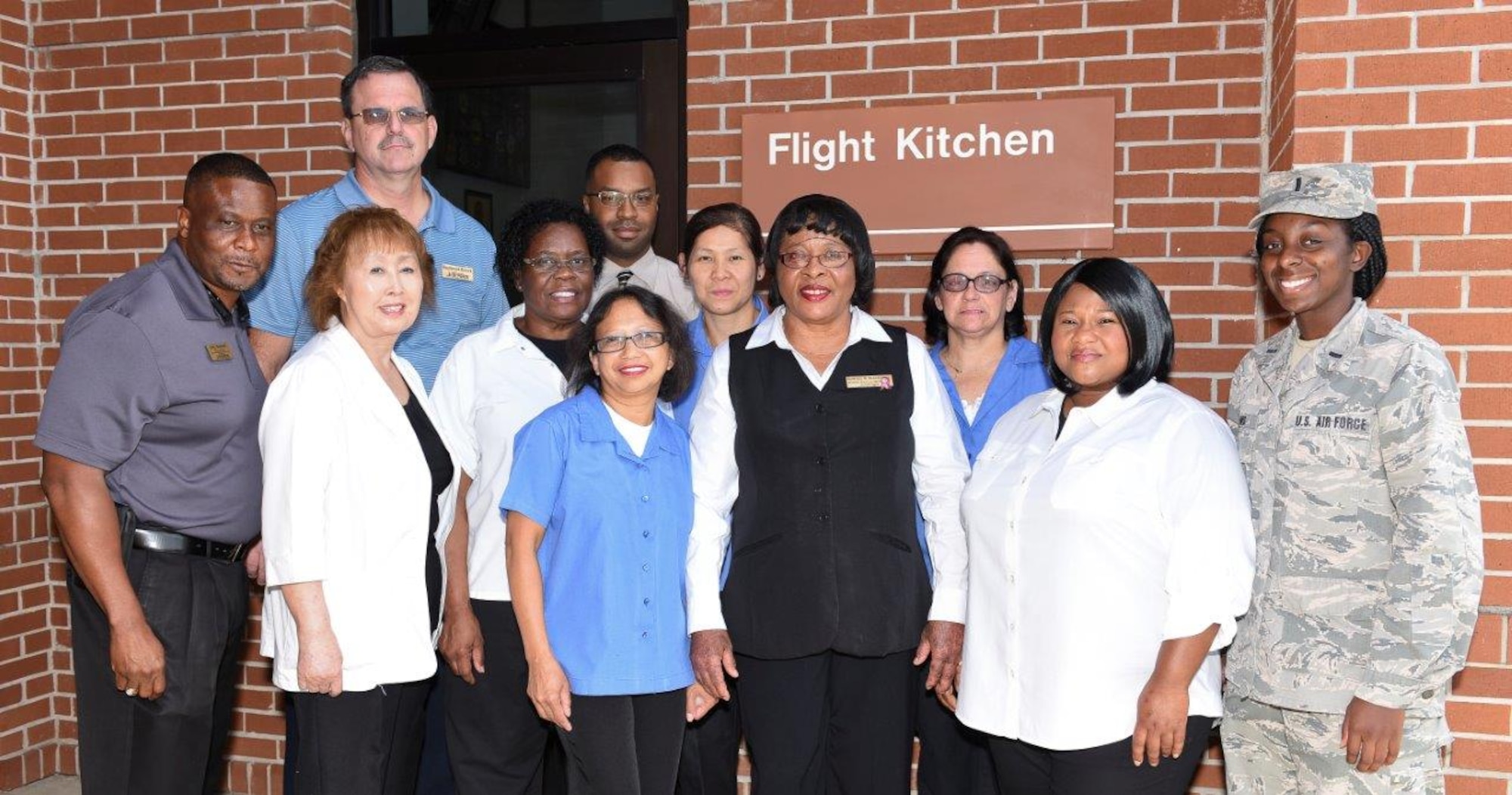 This is the team that makes everything happen at the Flight Kitchen, located just east of the Team JSTARS flight line. The kitchen is open 24 hours a day, seven days a week, serving all military personnel, mission essential civilians, federal civilians on a letter, ROTC, Civil Air Patrol, and scouting groups visiting the base. (U.S. Air National Guard photo by Senior Master Sgt. Roger Parsons)
