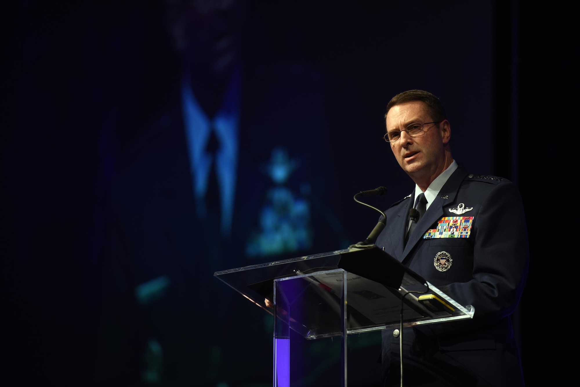 Gen. Joseph Lengyel, chief of National Guard Bureau, addresses an audience at the North American International Cyber Summit 2016 in Detroit, Oct. 17, 2016. Hosted by Michigan Gov. Rick Snyder, the summit was a collaborative effort with the National Governors Association, the Department of Homeland Security, private industry, educators, students and local partners. (U. S. National Guard photo/Sgt. 1st Class Jim Greenhill)