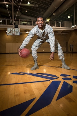 Airman 1st Class Qadry Brown, 75th Aerospace Medicine Squadron, poses at the Warrior Fitness Center, Oct. 14. Brown was selected to try out for the All-Air Force Men's Basketball Team during trials Oct. 15-30 at Joint Base San Antonio-Lackland, Texas. (U.S. Air Force photo by Paul Holcomb)