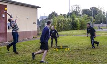 Members of the 693rd Intelligence, Surveillance and Reconnaissance play a game during the 693rd Intelligence, Surveillance and Reconnaissance Group’s 5th Annual Highland Games in Wiesbaden, Germany, Oct. 14, 2016. Leaders of the 693rd ISRG encouraged service members and their families to attend the competition to cheer on competitors and enjoy each other’s company outside of a work environment. (U.S. Air Force photo by Staff Sgt. Timothy Moore)