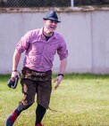 Staff Sgt. Jared Stratton, 402nd Intelligence Squadron, competes in the kettle bell relay during the 693rd Intelligence, Surveillance and Reconnaissance Group’s 5th Annual Highland Games in Wiesbaden, Germany, Oct. 14, 2016. Members of the 693rd ISRG competed in several events including a tire flip, hammer throw and caber toss contest. (U.S. Air Force photo by Staff Sgt. Timothy Moore)