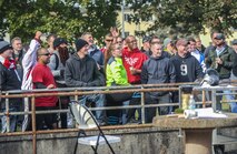 Members of the 693rd Intelligence, Surveillance and Reconnaissance Group pool their money together to nominate their first sergeant for the Pie-in-the-Face portion of the 693rd ISRG’s 5th Annual Highland Games in Wiesbaden, Germany, Oct. 14, 2016. Members of the 693rd ISRG donated money to have other members of the group hit in the face with a pie. All proceeds raised for the event were donated to the Combined Federal Campaign-Overseas. (U.S. Air Force photo by Staff Sgt. Timothy Moore)