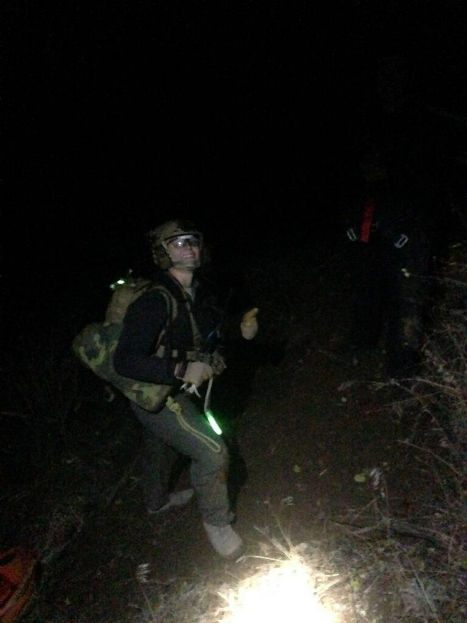 Tech. Sgt. Schumacher, 336th Training Support Squadron independent medical technician, prepares to hoist a man during a rescue operation Oct. 10, 2016, approximately 30 miles southeast of Coeur d’Alene, Idaho. Schumacher and three other Airmen from Fairchild were part of a crew who rescued an injured hunter. (Courtesy photo)