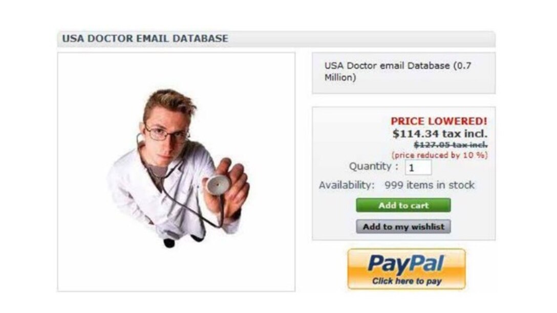 Figure 13.2 Selling Email Addresses by Profession