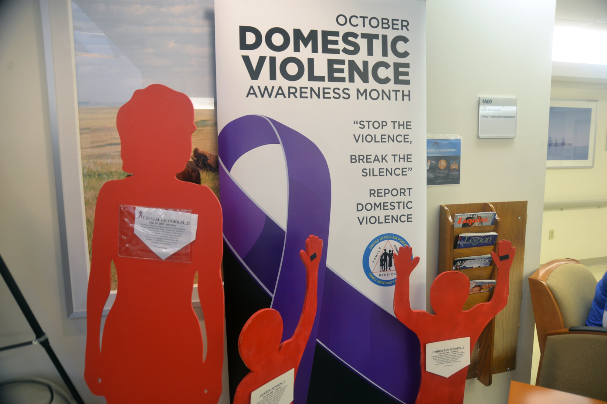 There were displays set up around Offutt AFB during October to support Domestic Violence Awareness month. The display included the “Silent Witness Display,” also called the “Clothesline Project,” or the “Hidden Hurt Mobile Display,” will be available throughout the month. (U.S. Air Force photo by Kendra Williams)