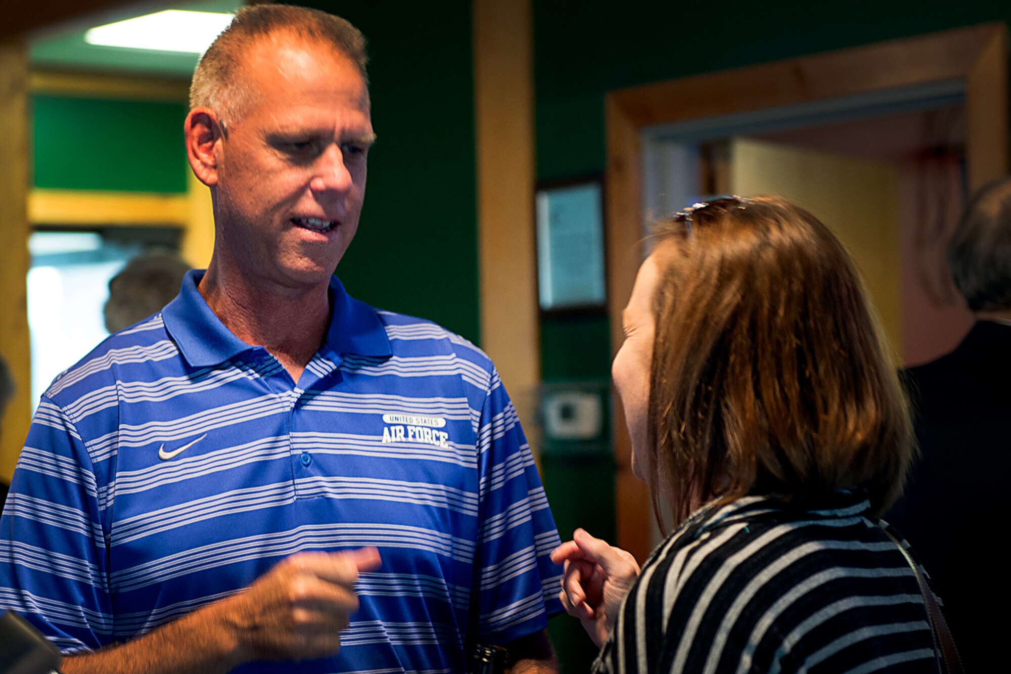 Col. Larry Shaw, 434th Air Refueling Wing commander, speaks with a Grissom Community Council Member during a special 'meet and greet' event Sept. 23, 2016 at Chocks. This as chance for Shaw to meet community leaders in a social setting. (U.S. Air Force photo/Douglas Hays)