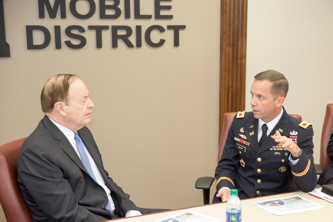 US Senator Richard Shelby briefed by Mobile District Commander Col. James DeLapp