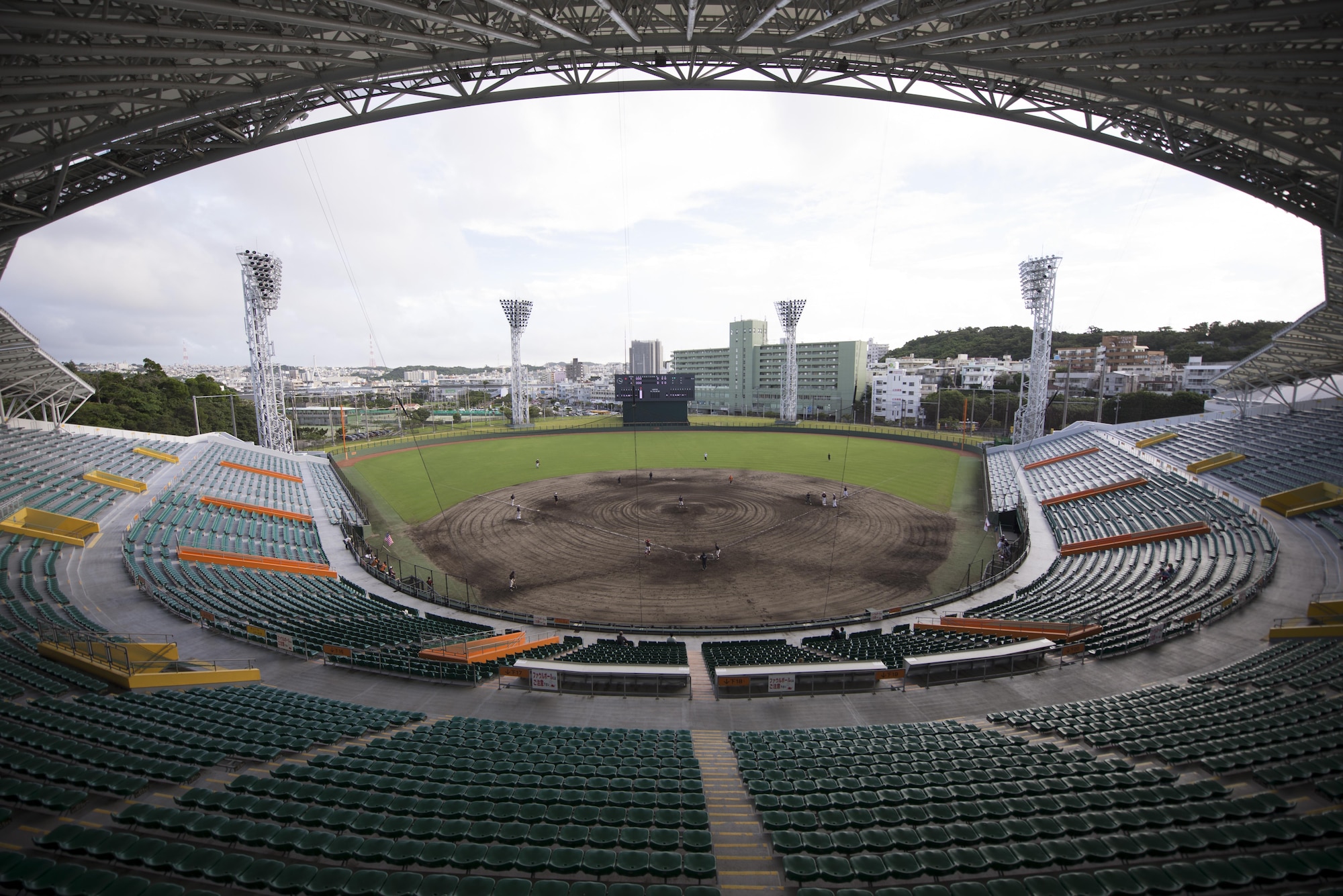 The Allstars play the Japan Air Self-Defense Force Southwestern Composite Air Division in a friendly game of baseball Oct. 15, 2016, at the Cellular Stadium in Naha, Japan. The Allstars and JASDF built relationships and strengthened partnerships together through baseball diplomacy. (U.S. Air Force photo by Senior Airman Omari Bernard)