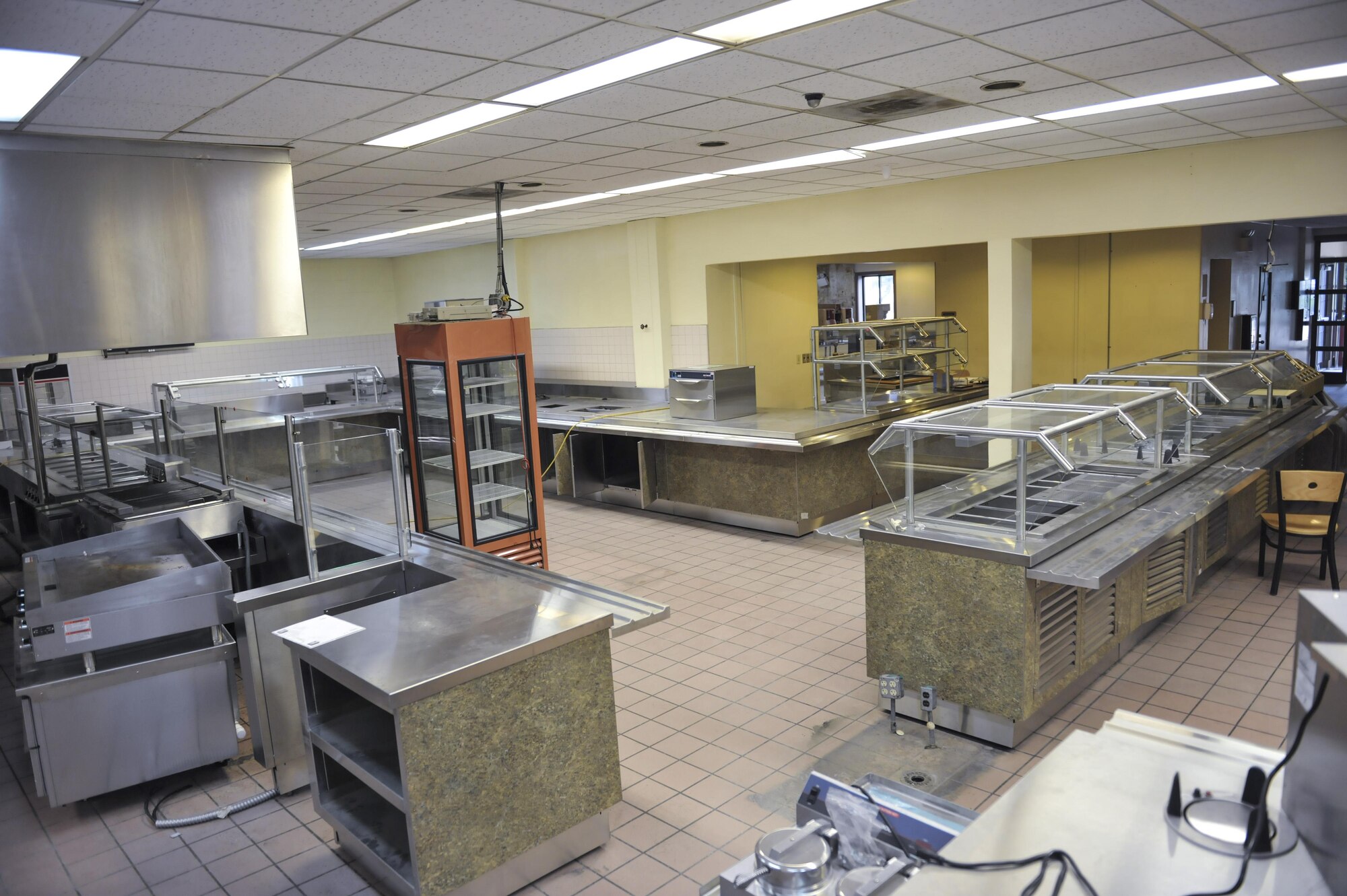 The inside of O’Malley’s Dining Facility during construction at Kunsan Air Base, Republic of Korea, Oct. 21, 2016. The dining facility remains closed for renovations and is projected to open back up on Nov. 6, 2016.  (U.S. Air Force photo by Senior Airman Colville McFee/Released)