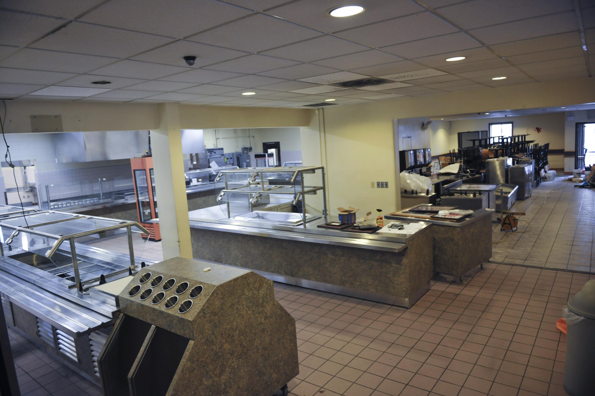 The inside of O’Malley’s Dining Facility during construction at Kunsan Air Base, Republic of Korea, Oct. 21, 2016. The dining facility remains closed for renovations and is projected to open back up on Nov. 6, 2016.  (U.S. Air Force photo by Senior Airman Colville McFee/Released)